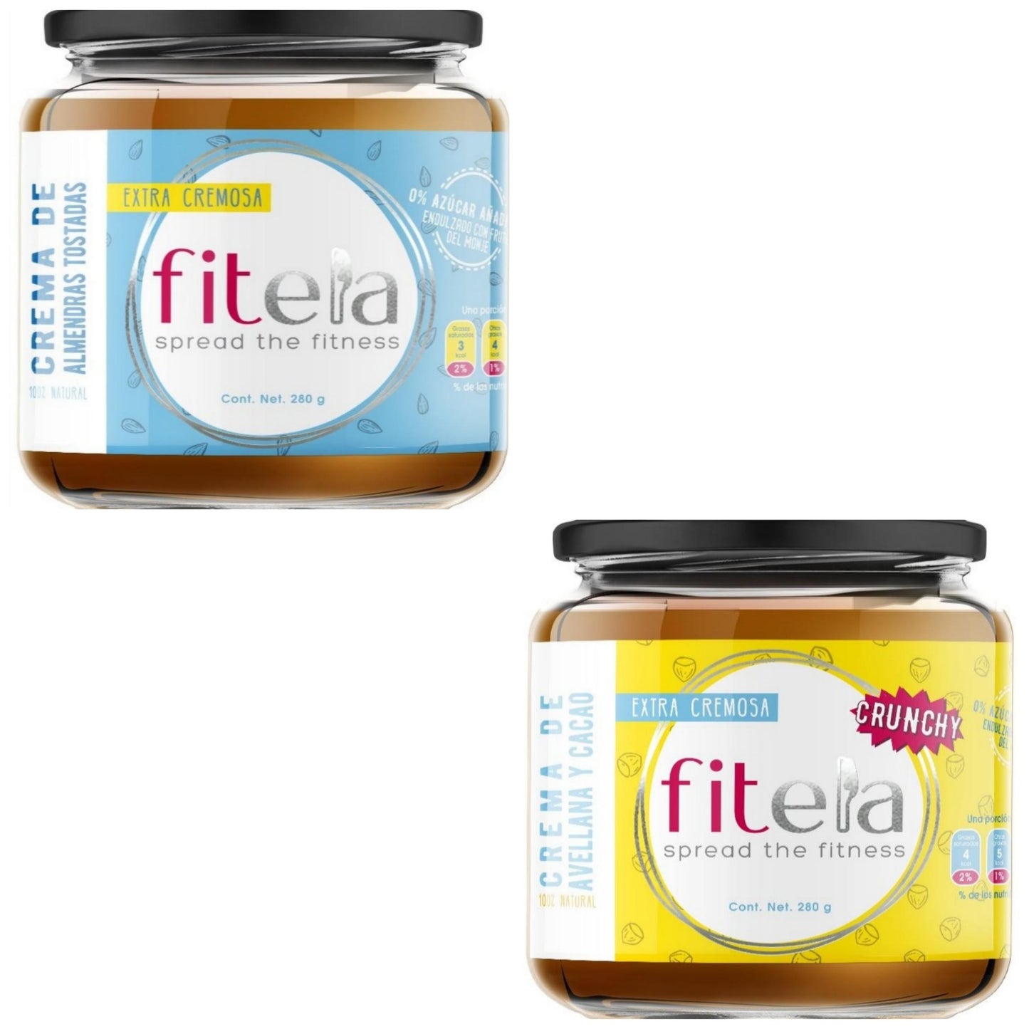 2 TARROS : ALMENDRAS TOSTADAS Y AVELLANA CRUNCHY CON CACAO