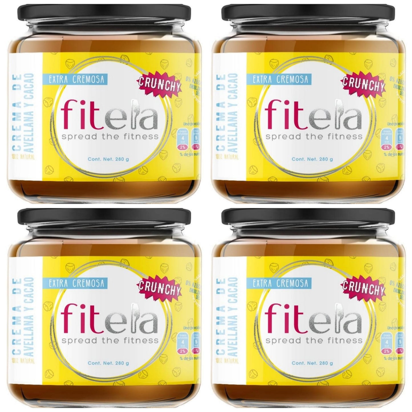 4 TARROS DE AVELLANA CRUNCHY CON CACAO